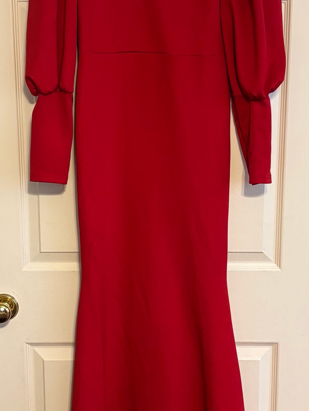 SHEIN Red Long-Sleeve Fitted Midi Dress